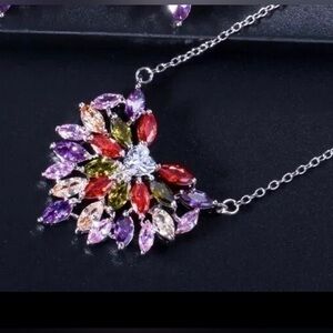 Colorful CZ Silver Heart Necklace